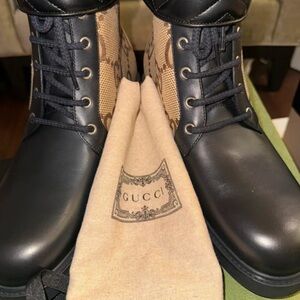 Gucci Black and Tan Women's Lace-Up Boots